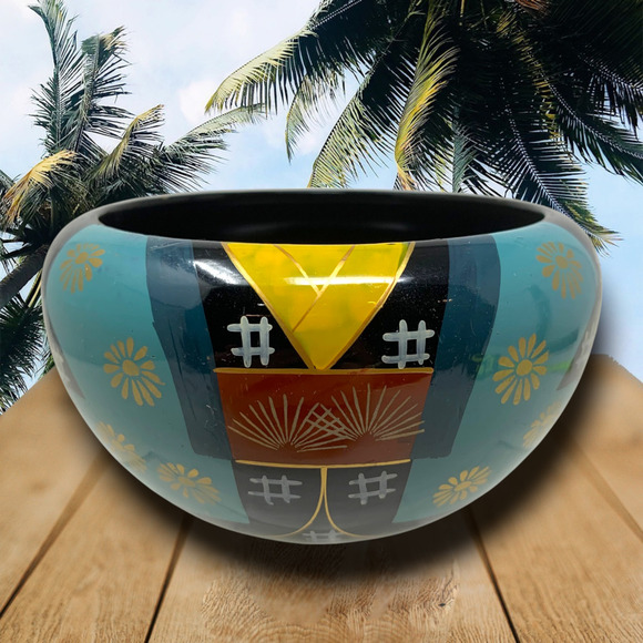 Vintage Japanese Painted Asian Lacquered Wood Trinket Dish Bowl Catchall - Picture 1 of 7